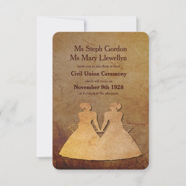 Bröllopsinbjudan för Mörk Rustic Lesbisk Inbjudningar (Framsida)