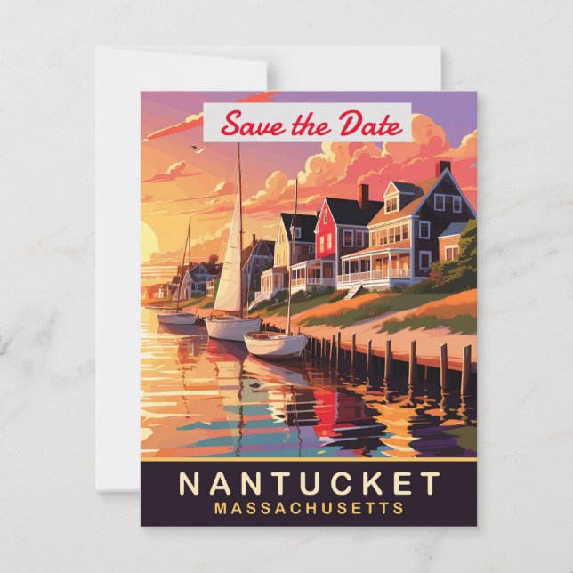 Bröllopsinbjudan för Nantucket Massachusetts hamn Spara Datumet (Framsida)