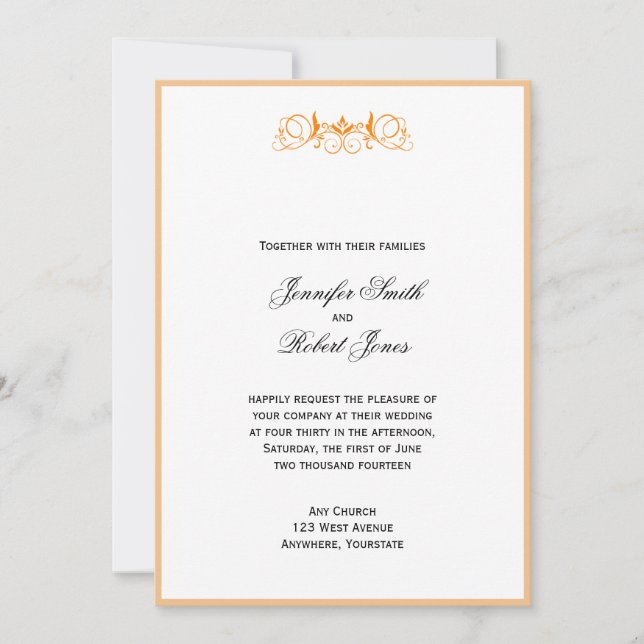 Bröllopsinbjudan för Orange Rand Blommigt Inbjudningar (Framsida)