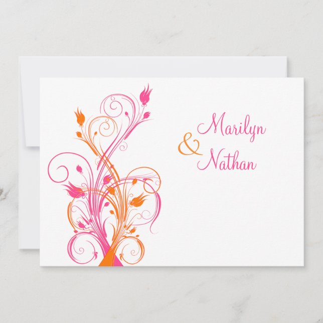 Bröllopsinbjudan för Orange Rosa Vit Blommigt Inbjudningar (Framsida)