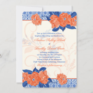 Bröllopsinbjudan för orange Royal Blue Blommigt Inbjudningar