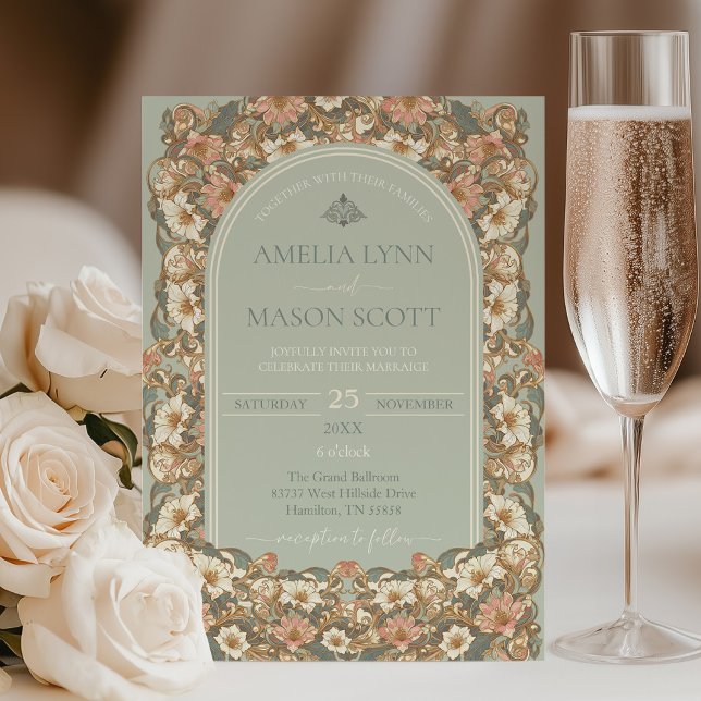 Bröllopsinbjudan för Ornate Blommigt Inbjudningar (Ornate Floral Art Nouveau Wedding Invitation)