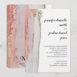 Bröllopsinbjudan för persiko- och Guld-vattenfärge Inbjudningar