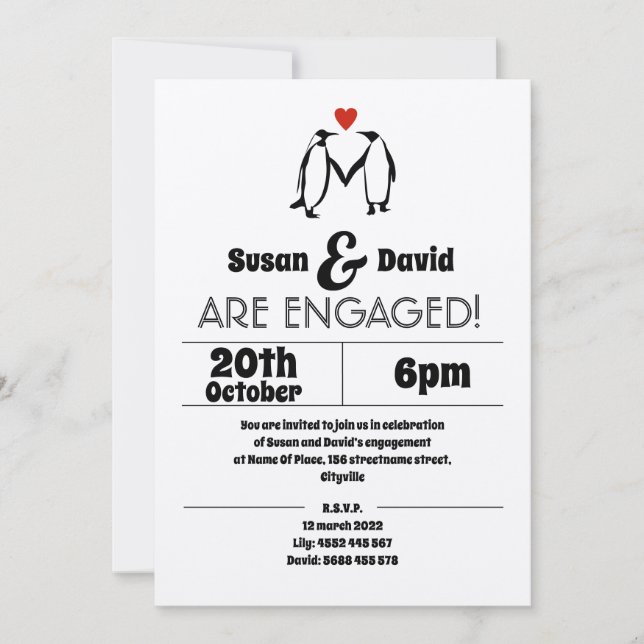 Bröllopsinbjudan för Pingvin Kärlek Inbjudningar (Framsida)
