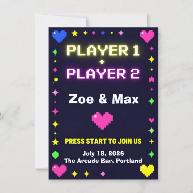 Bröllopsinbjudan för Player 1 och Player 2 med ret Inbjudningar (Framsida)