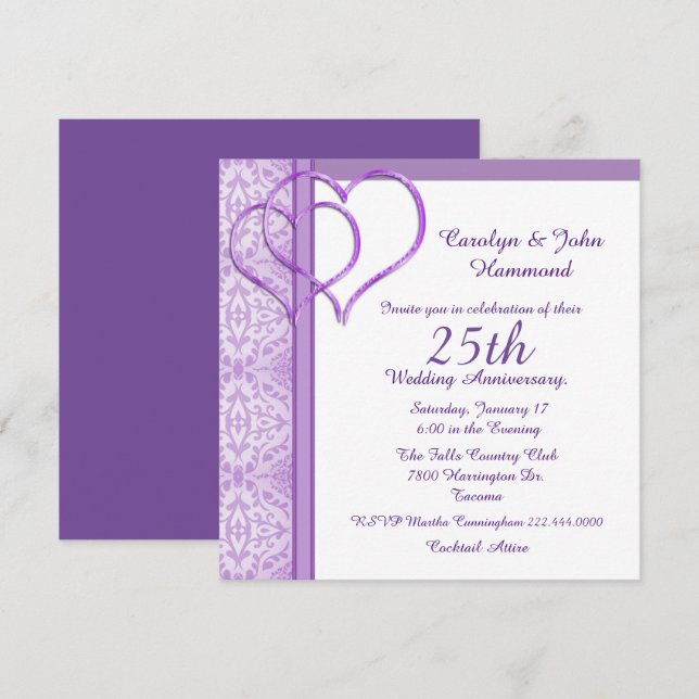 Bröllopsinbjudan för Purple Hearts årsdag Inbjudningar (Fram/baksida)