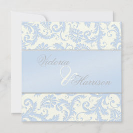 Bröllopsinbjudan för Regal Blue och Ivory Damask Inbjudningar