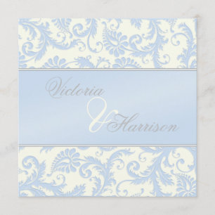 Bröllopsinbjudan för Regal Blue och Ivory Damask Inbjudningar