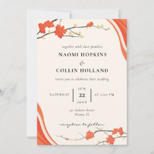 Bröllopsinbjudan för Rektangel med röd Blommigt Inbjudningar