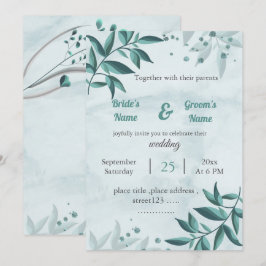 bröllopsinbjudan för romantisk blå löv blommigt inbjudningar