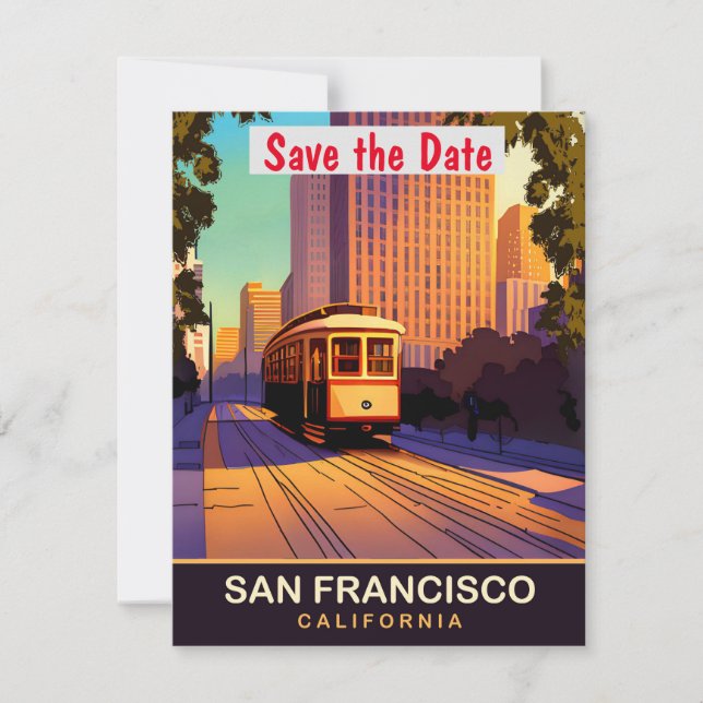 Bröllopsinbjudan för San Francisco-spårvagn Spara Datumet (Framsida)