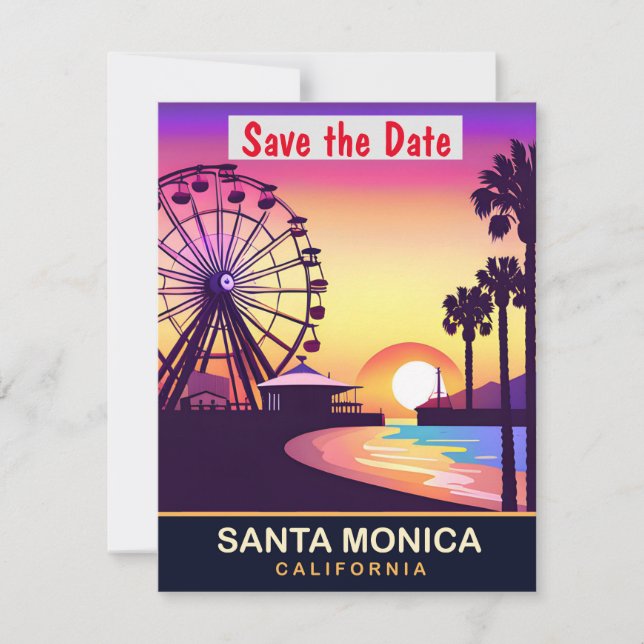 Bröllopsinbjudan för Santa Monica California Pier Spara Datumet (Framsida)