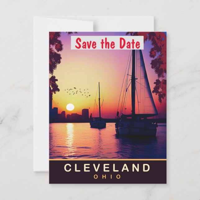 Bröllopsinbjudan för segelbåt i Cleveland Ohio Har Spara Datumet (Framsida)