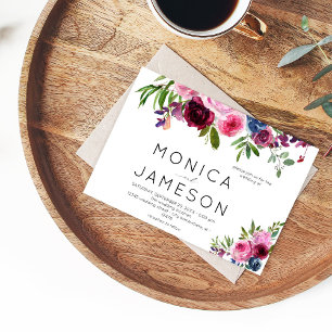 Bröllopsinbjudan för shock rosa och marinblått Blo Inbjudningar