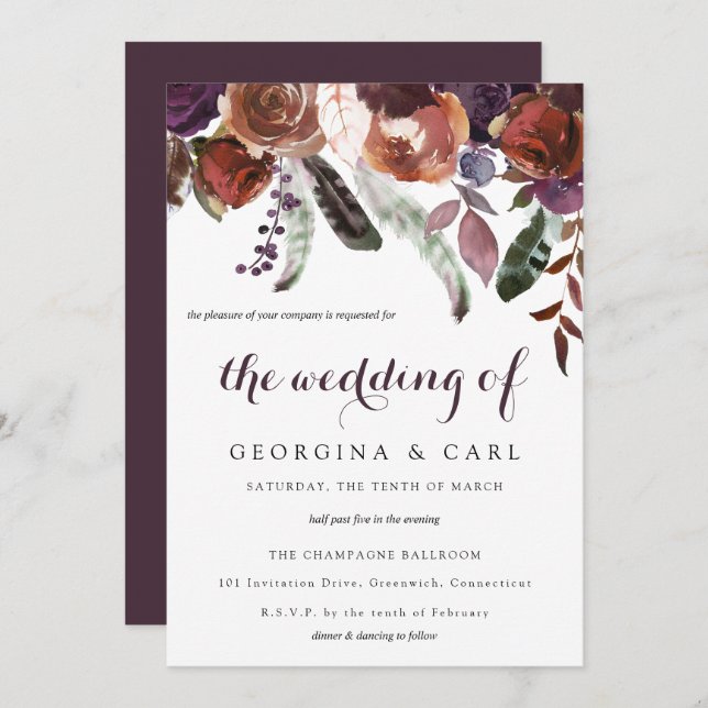 Bröllopsinbjudan för smör och plommon 1 inbjudningar (Fram/baksida)