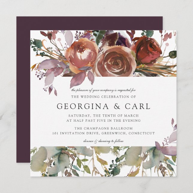 Bröllopsinbjudan för smör och plommon | Kvadratisk Inbjudningar (Fram/baksida)