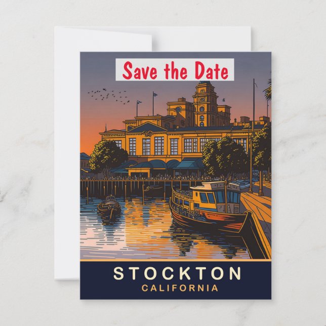 Bröllopsinbjudan för Stockton California Port Harb Spara Datumet (Framsida)