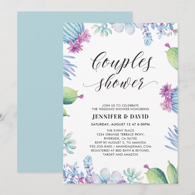 Bröllopsinbjudan för Succulent-par Inbjudningar (Fram/baksida)