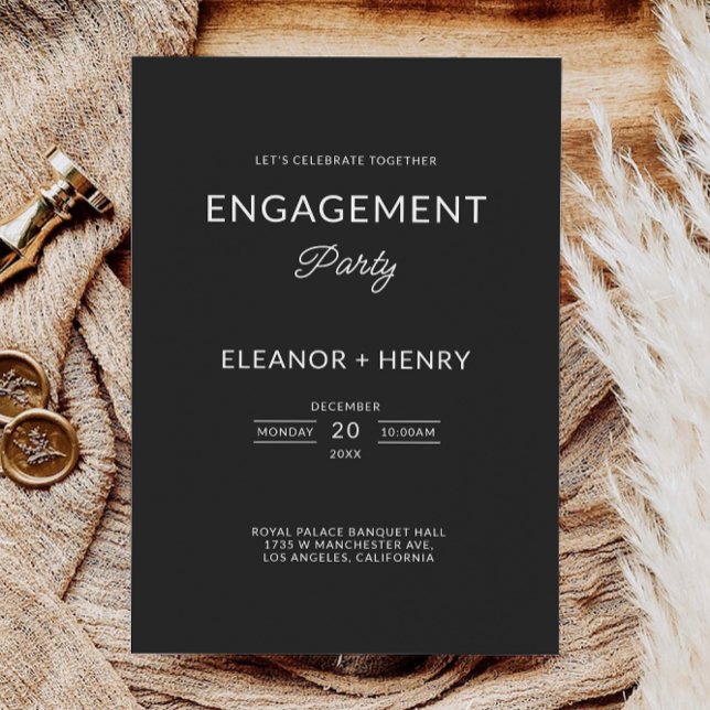 Bröllopsinbjudan för svart Förlovningsfest Inbjudningar (Black Engagement Party Wedding Invitation)