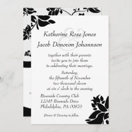 Bröllopsinbjudan för svartvit Blommigt Inbjudningar