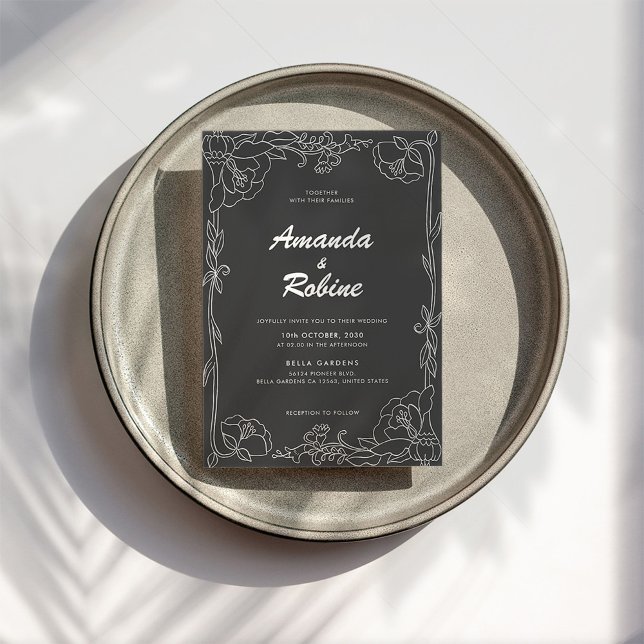 Bröllopsinbjudan för svartvit Blommigt Inbjudningar (Skapare uppladdad)