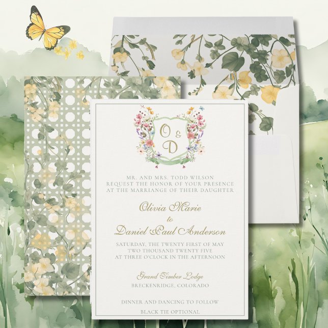 Bröllopsinbjudan för Trädgård med Bergsvilda Blomm Inbjudningar (Wedding Invitation with coordinating envelope)