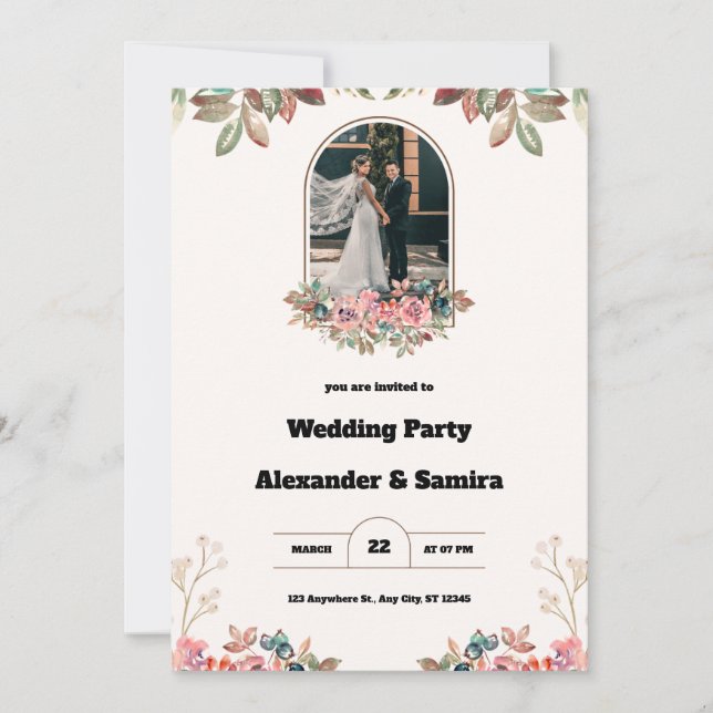 Bröllopsinbjudan för vattenfärg inbjudningar (Framsida)