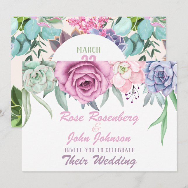 Bröllopsinbjudan för vattenfärg inbjudningar (Fram/baksida)