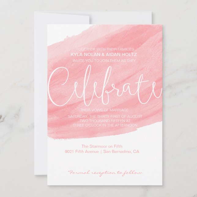 Bröllopsinbjudan för vattenfärger - Rosa korallpen Inbjudningar (Framsida)