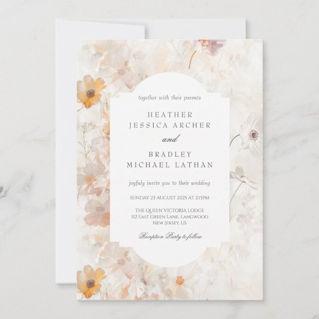 Bröllopsinbjudan för vattenfärgsdelikat blommor inbjudningar (Framsida)