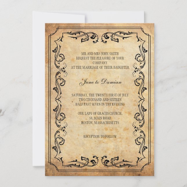 Bröllopsinbjudan för Vintage Blommigt Inbjudningar (Framsida)