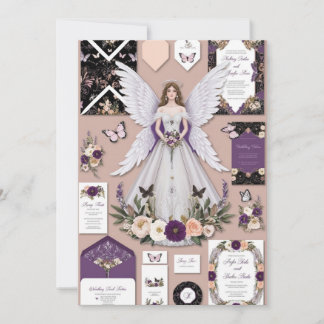 Bröllopsinbjudan för Whimsical Blommigt med Angel Inbjudningar