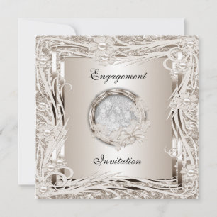 Bröllopsinbjudan Förlovning Sepia Blommig Ram Inbjudningar