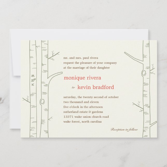 Bröllopsinbjudan från Birch Träd - Anpassningsbar Inbjudningar (Framsida)