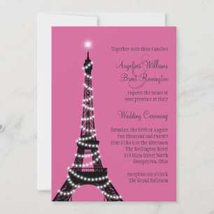 Bröllopsinbjudan från Eiffel Torn Sparkles (fuchsi Inbjudningar