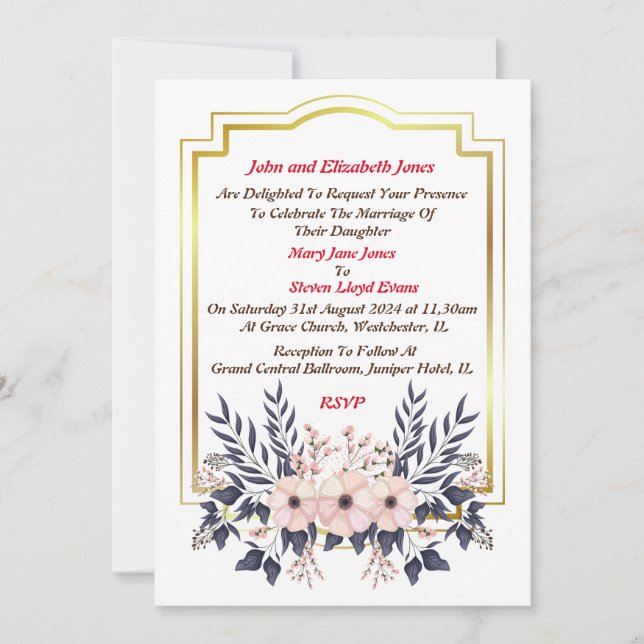 Bröllopsinbjudan från föräldrar till Bride Inbjudningar (Framsida)