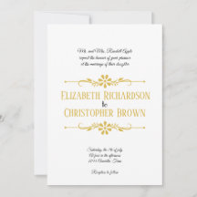 Bröllopsinbjudan från guld, värd av Brides föräldr