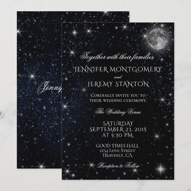Bröllopsinbjudan från Starry Nattnatten Måne Inbjudningar (Fram/baksida)