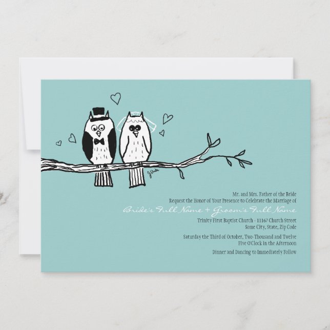Bröllopsinbjudan från Ugglor i Bride och Groom Inbjudningar (Framsida)