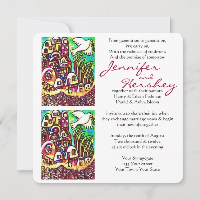 Bröllopsinbjudan - Fredsduvan Staden Israel Inbjudningar (Framsida)