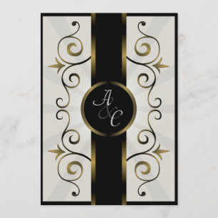 Bröllopsinbjudan Guld Black Cream Elegant Spiral Inbjudningar