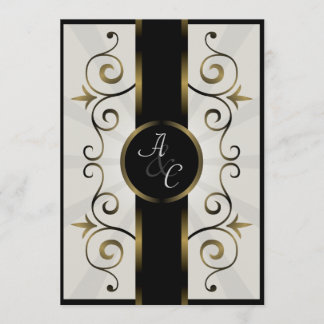 Bröllopsinbjudan Guld Black Cream Elegant Spiral Inbjudningar