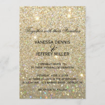 Bröllopsinbjudan - Guld Glit Fab och två