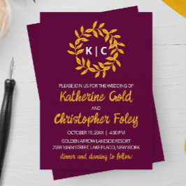 Bröllopsinbjudan guld Löv Inbjudningar
