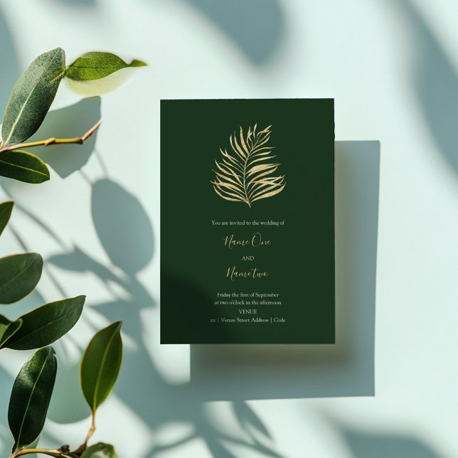 bröllopsinbjudan guld skogen löv inbjudningar (Gold forrest leaf wedding invitation)