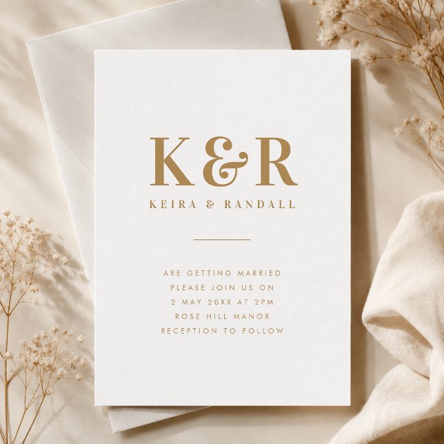 Bröllopsinbjudan | Guldmonogram Inbjudan Suite (Gold monogram wedding invitation with elegant initials, names, and timeless typography.)
