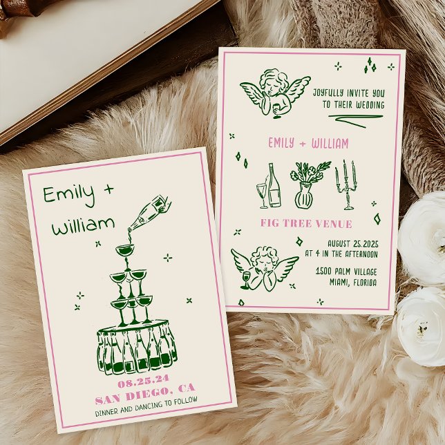 Bröllopsinbjudan hand plockade Champagne Torn Inbjudningar (Skapare uppladdad)