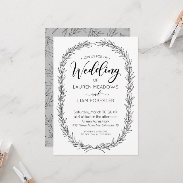 Bröllopsinbjudan hand plockade Gren Ram Inbjudningar (Fram/Back In Situ)