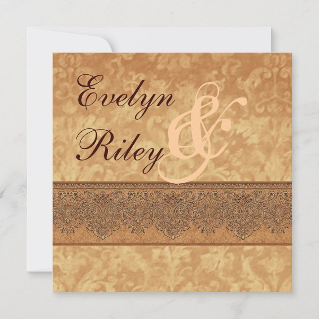 Bröllopsinbjudan i Antique Guld Damask E401 Inbjudningar (Framsida)