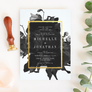 Bröllopsinbjudan i Black Guld Bukett med rosor Inbjudningar